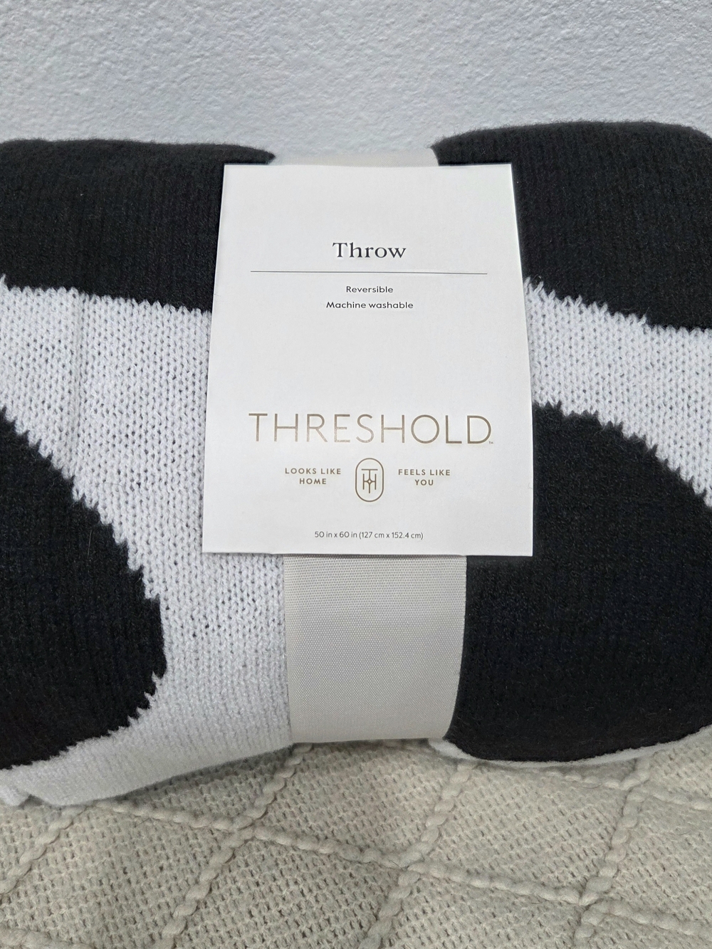 Threshold Black and White Knit Reversible Throw Blanket